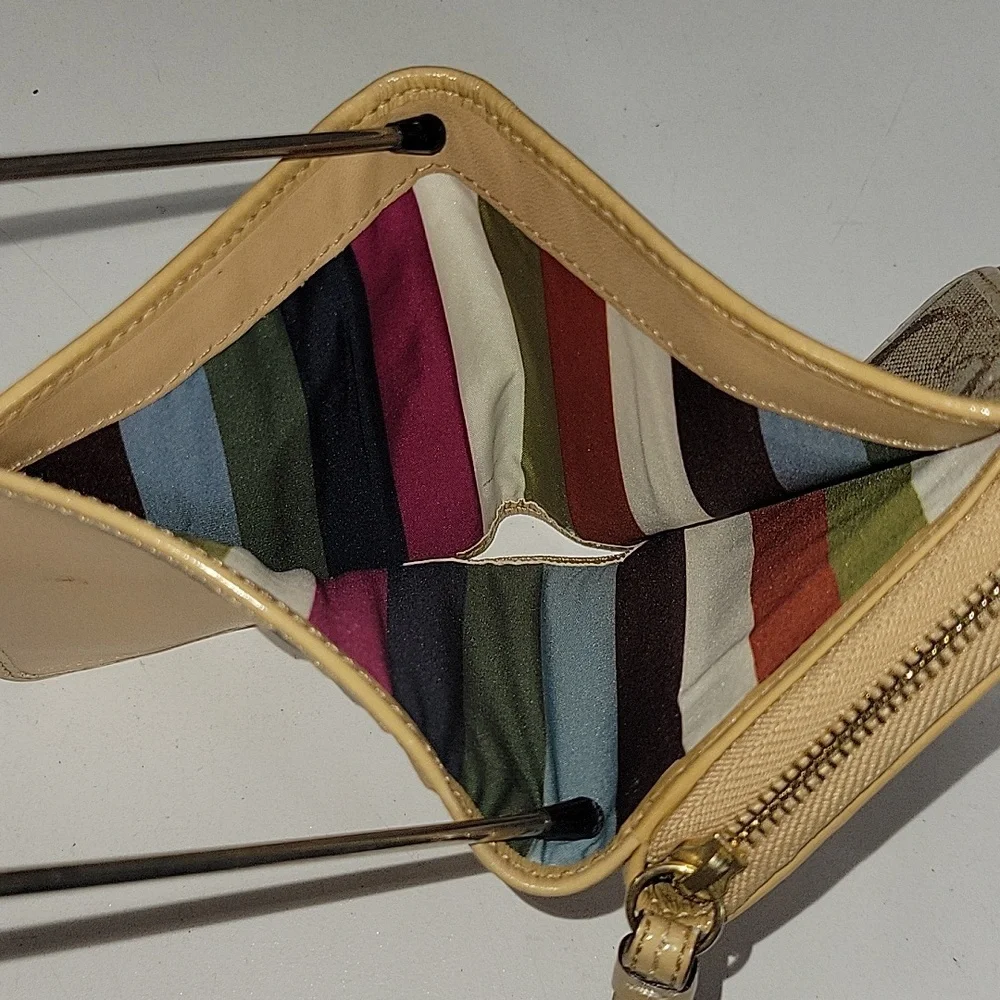 Coach Beige Signature Canvas Wallet with Tan Leather Trim